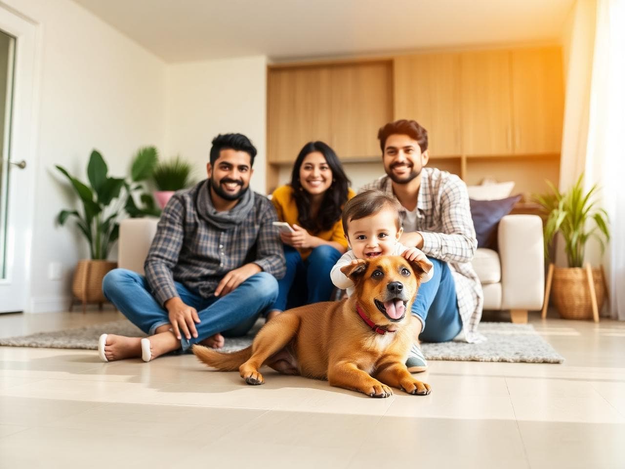 Family playing safely on the floor after treatment