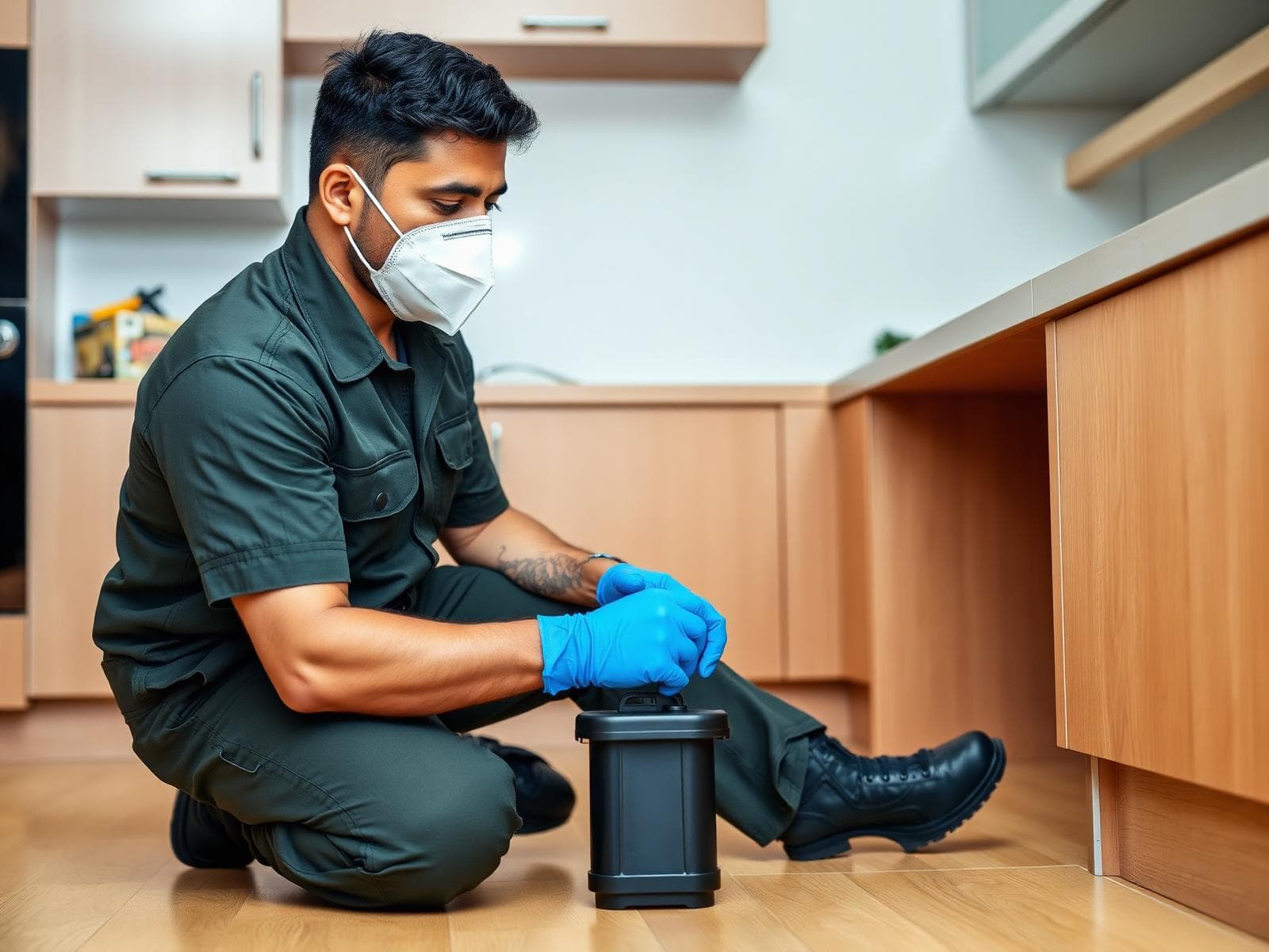 AIPS technician performing rodent control